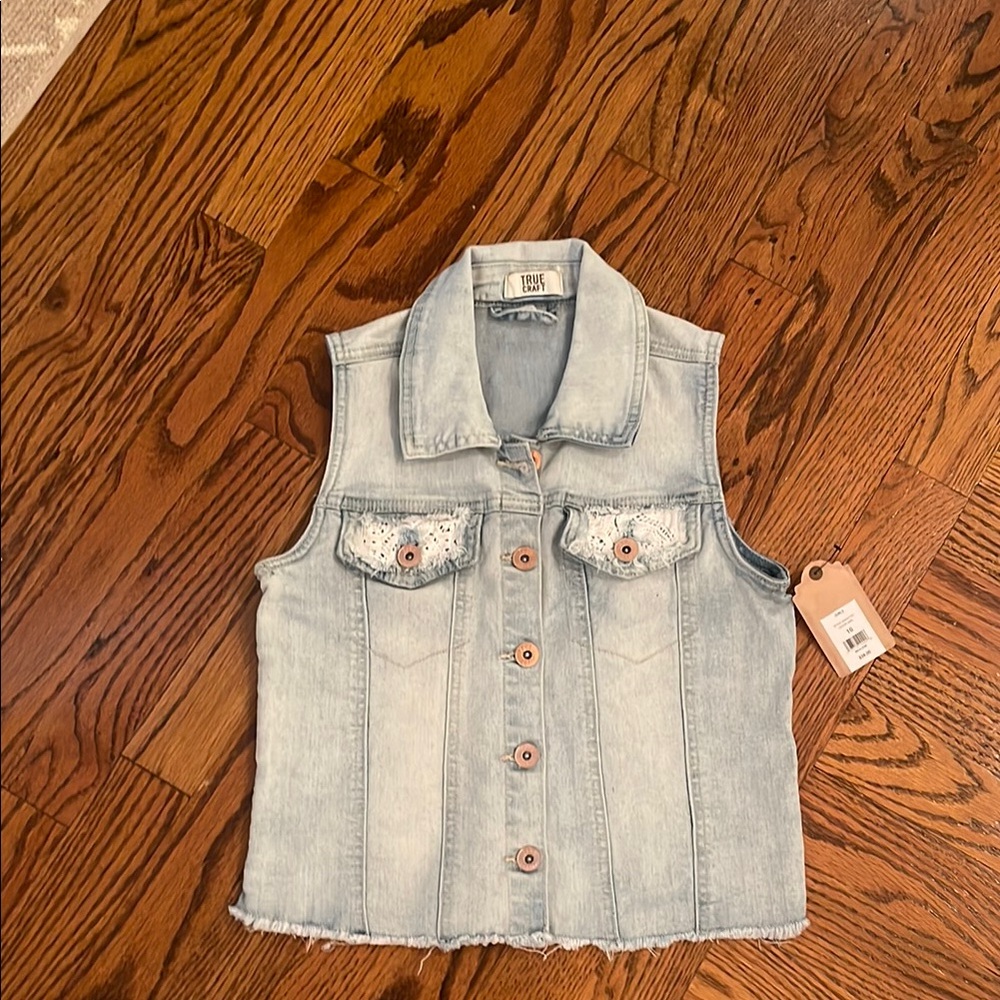 True Craft NEW girls Blue Denim Vest sz 10